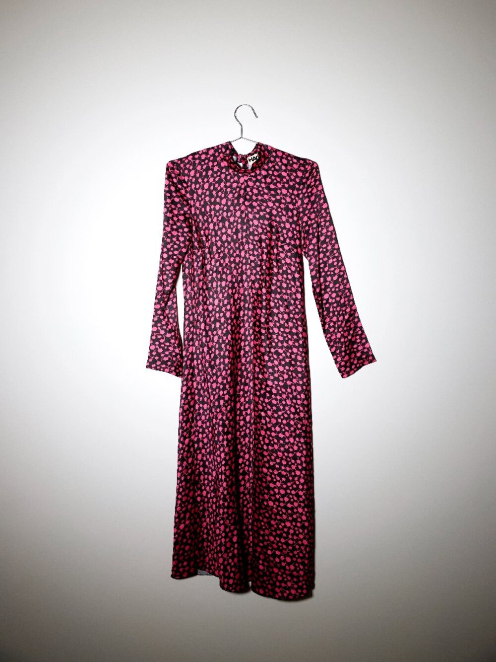 NEW HACHE Printed Maxi Dress Womens 40 Black Pink Long Sleeve Floral Designer